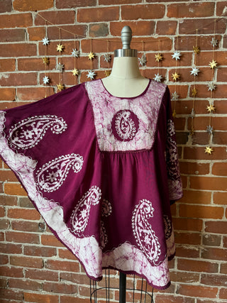 Paisley Artemis Batik Poncho Top - Maroon