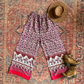 Flowy Block Print Elephant Lounge Pants - Purple + Pink