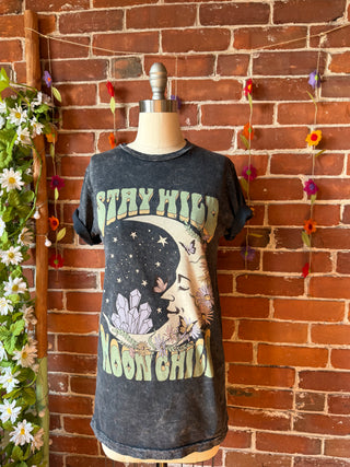 Stay Wild Moon Child Mineral Wash TShirt -Charcoal