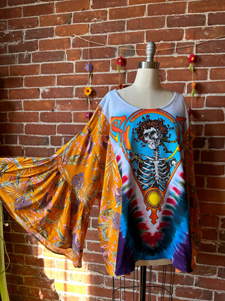 OOAK Autumn Collection - Grateful Dead Inspired Botanical Flowy Bell Sleeve Top