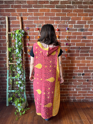 Twilight Reversible Kantha Long Hooded Duster Vest