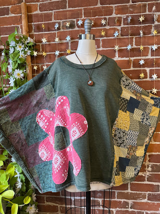OOAK Autumn Collection - Upcycled Flower Patchwork Poncho Style Top 🌼