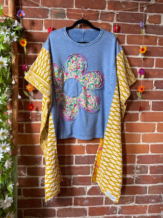 OOAK Autumn Collection - Upcycled Flower Patchwork Hi Lo Kantha Poncho Top 🌼
