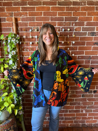 OOAK Autumn Collection - Upcycled Grateful Dead Inspired Mix Fabric Bell Sleeve Robe