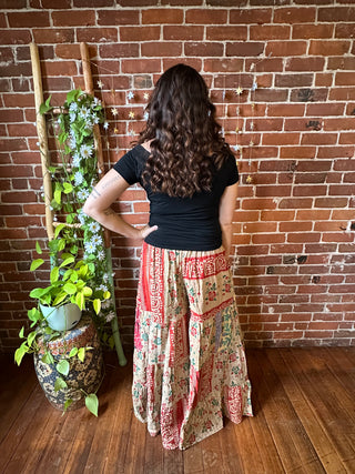 Spring Blooms Reversible Kantha Wide Leg Tiered Palazzo Pants