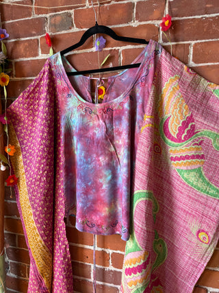 OOAK Autumn Collection- Upcycled Tie Dye Embroidered Hi Lo Kantha Poncho Top