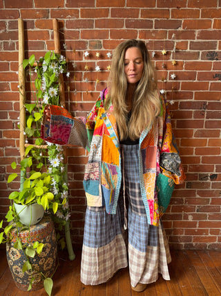 Autumn Stroll Plaid Patchwork Bohemian Wide Leg Pants