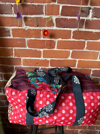 Mystery Print Patchwork Boho Recycled Sari Duffel Weekend Bag