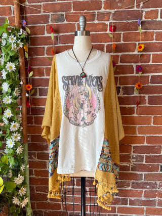 Stevie Nicks Inspired Golden Yellow Tassel Embroidered Poncho