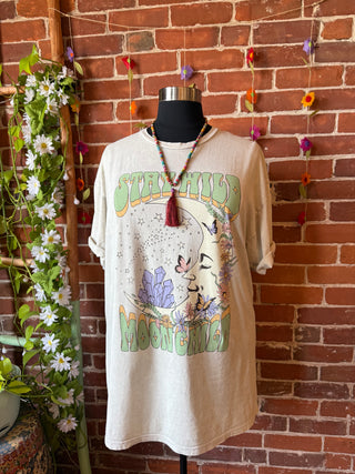 2XL+3XL Stay Wild Moon Child Mineral Wash TShirt -Glacier White