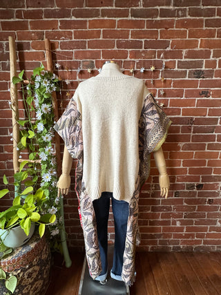 OOAK Autumn Collection- Upcycled Kantha Poncho Hi Lo Sweater