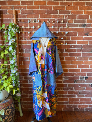 OOAK Autumn Collection - Upcycled Pearl Classic Rock Inspired Mix Fabric Bell Sleeve Robe