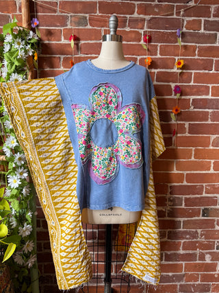 OOAK Autumn Collection - Upcycled Flower Patchwork Hi Lo Kantha Poncho Top 🌼