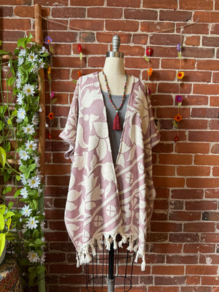 Pink Sky Fringe Ruana Reversible Kimono - 100% Cotton