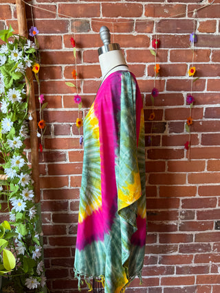 Spiral Vibrant Tones Tie Dye Fringe Poncho