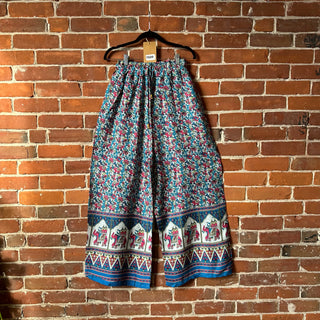 Flowy Block Print Elephant Lounge Pants - Teal + Magenta