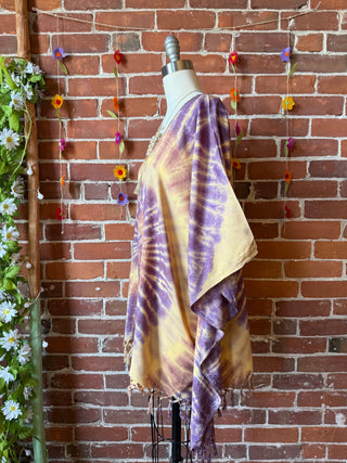Spiral Earthy Dusk Tie Dye Fringe Poncho