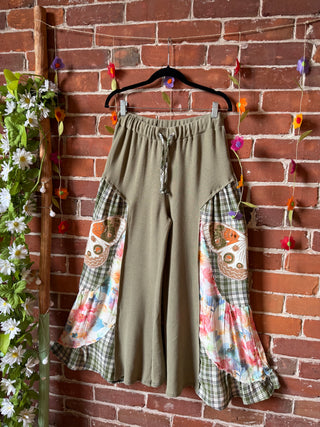 OOAK Autumn Collection- Luna Butterfly Upcycled Cropped Wide Leg Lounge Pants
