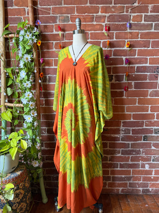 Laila Autumn Spiral Tie Dye Kaftan Dress