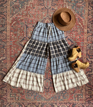 Autumn Stroll Plaid Patchwork Bohemian Wide Leg Pants