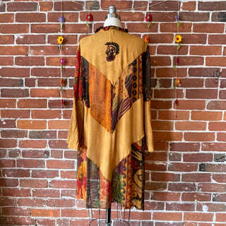 Earth Goddess Bell Sleeve Embroidered Patchwork Kimono Jacket Small-3X