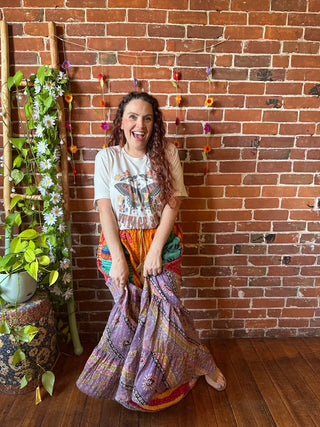 Spring Blooms Reversible Kantha Wide Leg Tiered Palazzo Pants