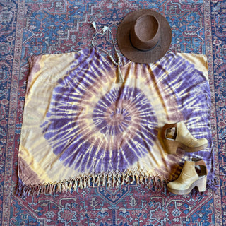 Spiral Earthy Dusk Tie Dye Fringe Poncho