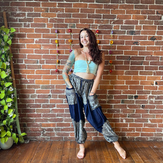 Wheel of Life Flowy Harem Pants- Navy Blue