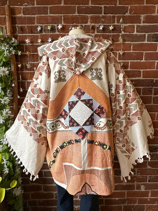 OOAK Autumn Collection - Upcycled Boho Vintage Mix Fabric Bell Sleeve Robe