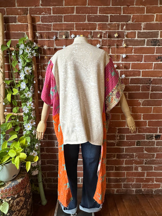 OOAK Autumn Collection- Upcycled Stevie Nicks Inspired Hi Lo Kantha Poncho Sweatshirt