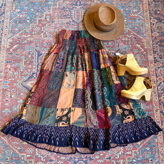 Boho Vibes Earth Tones Patchwork Skirt / Dress