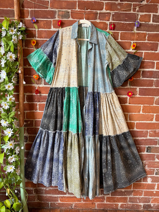 Stone Washed Boho Bandana Tiered Dress / Kimono  100% Cotton