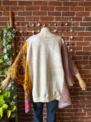 OOAK Autumn Collection- Upcycled Stevie Nicks Inspired Kantha Poncho Sweatshirt