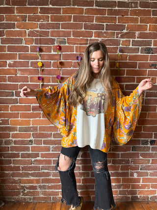 Fleetwood Mac Inspired Botanical Flowy Yellow Bell Sleeve Top