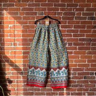 Flowy Block Print Elephant Lounge Pants - Blue +Red