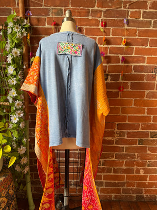 OOAK Autumn Collection - Upcycled Flower Patchwork Hi Lo Kantha Poncho Top 🌼