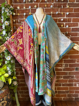 OOAK Autumn Collection-Reversible Stardust Kantha Ruana Jacket With Pockets