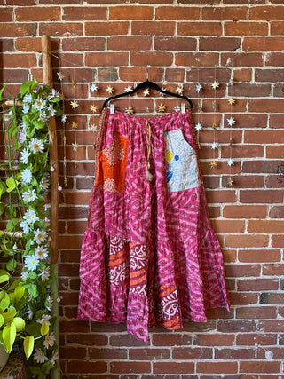 Spring Blooms Reversible Kantha Wide Leg Tiered Palazzo Pants