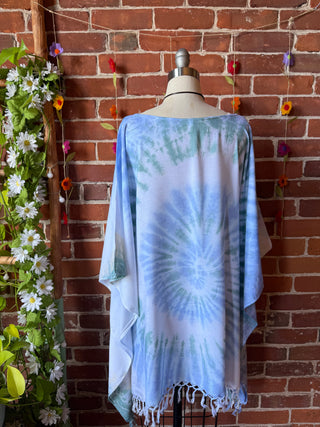 Spiral Ocean Mist Tie Dye Fringe Poncho