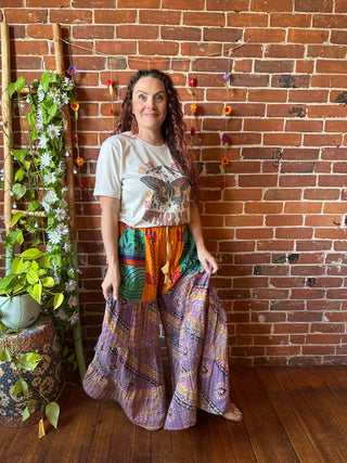 Spring Blooms Reversible Kantha Wide Leg Tiered Palazzo Pants