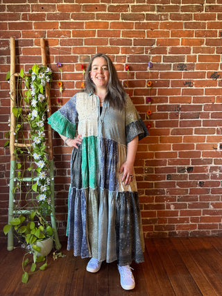 Stone Washed Boho Bandana Tiered Dress / Kimono  100% Cotton