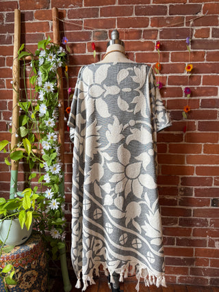 Gray Sky Fringe Hi Lo Poncho Reversible Tunic Top- 100% Cotton