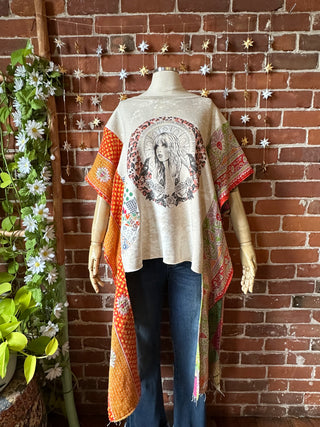 OOAK Autumn Collection- Upcycled Stevie Nicks Inspired Hi Lo Kantha Poncho Sweatshirt