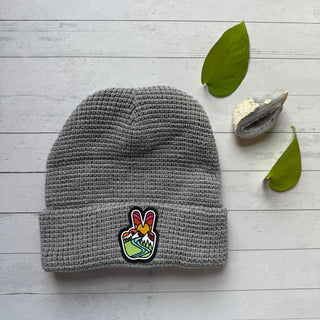 Grey - Waffle Knit Peace Beanie Hat