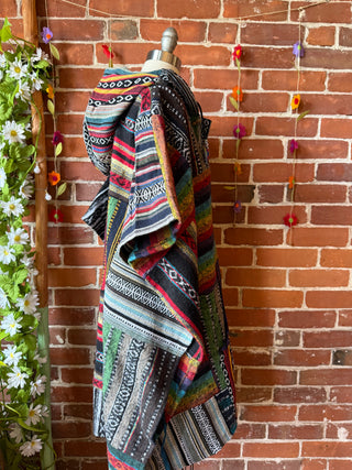 Rainbow/Black Brushed Woven 100% Cotton Hooded Poncho