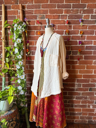 100% Cotton Gauze Cream Light Layer Button Up Top