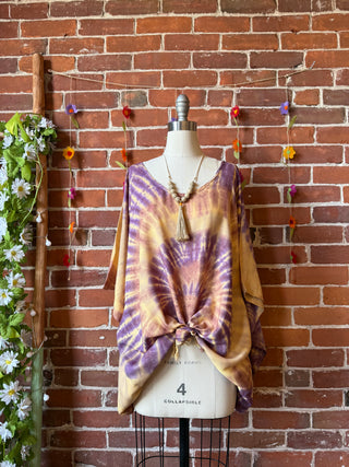 Spiral Earthy Dusk Tie Dye Fringe Poncho