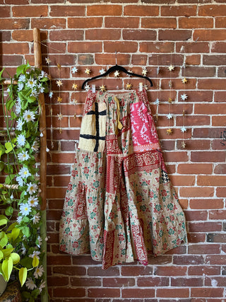 Spring Blooms Reversible Kantha Wide Leg Tiered Palazzo Pants