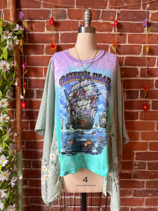 OOAK Autumn Collection - Grateful Dead Ship Of Fools Inspired Daisy Embroidered Floral Poncho
