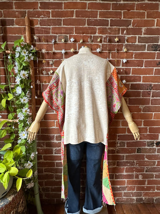 OOAK Autumn Collection- Upcycled Stevie Nicks Inspired Hi Lo Kantha Poncho Sweatshirt